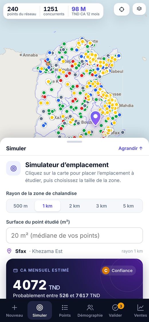 Le simulateur sur téléphone